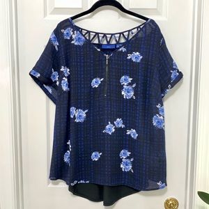 Apt.9 Scoop Neck Floral Short Sleeve Blouse